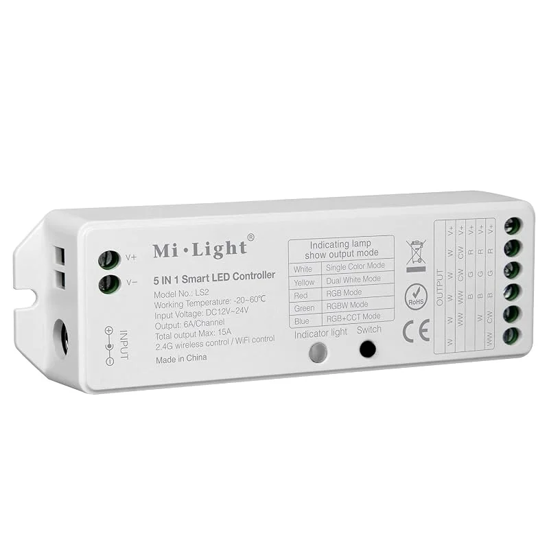 LIGHTEU®, Miboxer Milight 5 i 1 smart LED-remskontroll, fjärrkontroll och APP-styrning stöder Alexa eller Google hem röststyrning, DC12V, 24V, LS2 — Smart belysning