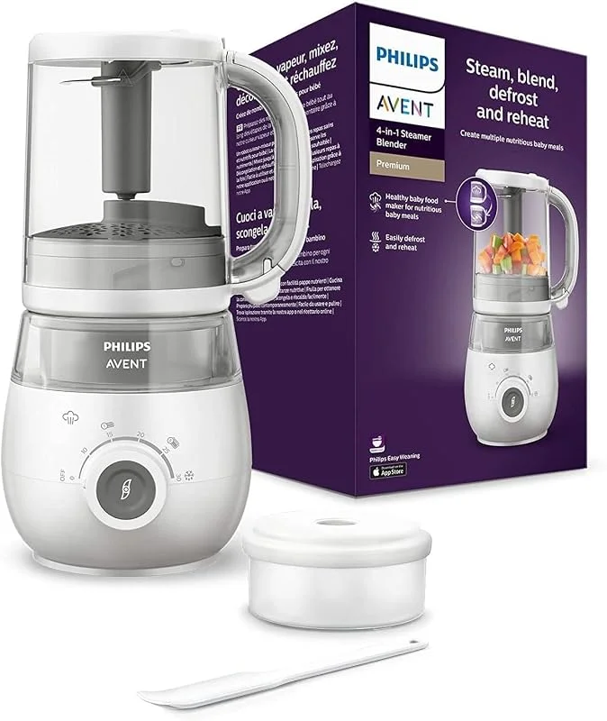 Philips Avent 4-in-1 Steamer Blender Premium, barnmatsberedare, ångkoka, mixa, tina, värm upp, kan maskindiskas, modell SCF883, 01 — Kök & Hushåll