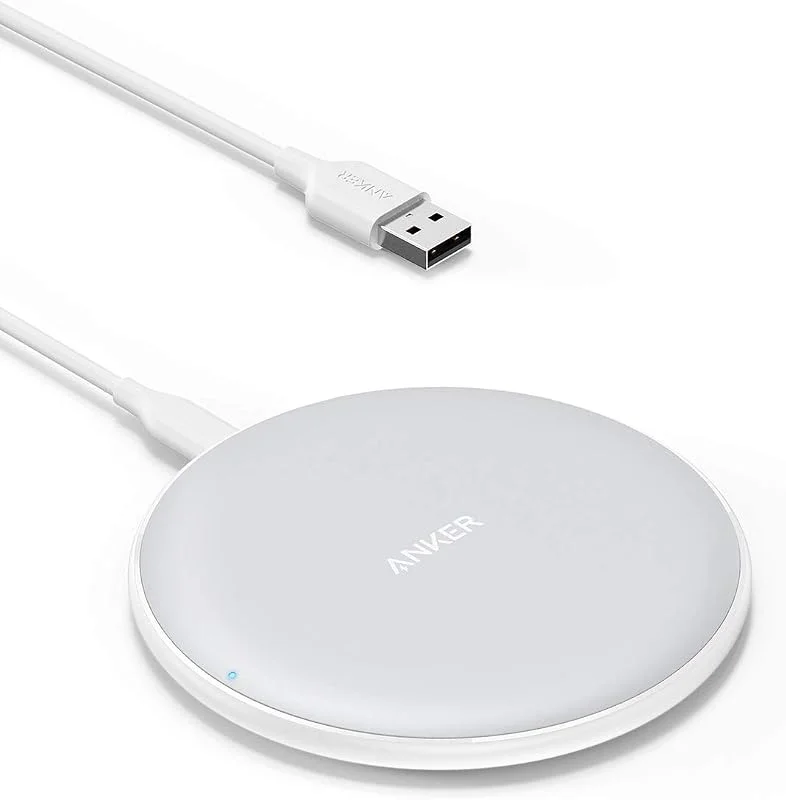 Anker trådlös laddare PowerWave laddningsplatta, 7, 5 W trådlös laddning för iPhone 11, XR, XS, X, 8, 10 W för Samsung Galaxy S20, S10, S9, S9+, S8 (nätadapter ingår ej, 120 cm kabel ingår) (vit) — Mobil och surfplatta