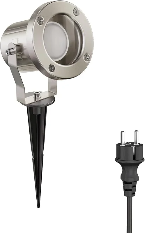 ledscom.de LED-strålkastare MIBU med jordspik för utomhusbruk, rostfritt stål, inkl. GU10-lampa 4.888W 450lm 100° vit — Smart belysning