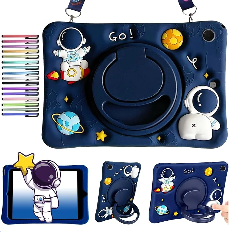 Fodral Kompatibel med Samsung Galaxy Tab A8 10, 5 Tum (SM-X200, X205, X207), Astronaut Stötsäkert Surfplattefodral med 360° Roterande Handtagsstativ, Axelrem — Mobil och surfplatta