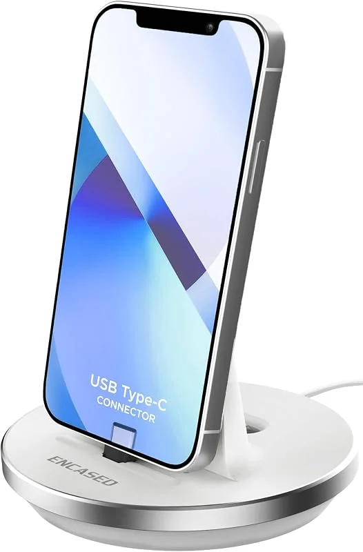 Encased Snabbladdande USB-C-hållare för iPhone 18, 17, 16, 15 Pro Max (trådlös), stationär trådbunden laddare, typ C-kontakt (vit) — Mobil och surfplatta