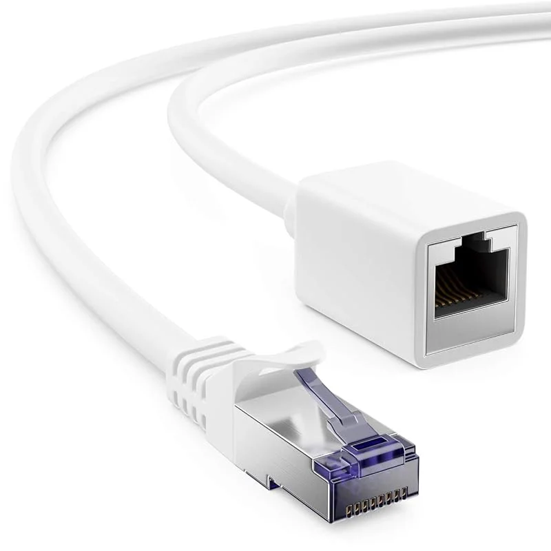 deleyCON 1m CAT7 Patchkabel Förlängning för Ethernet LAN Nätverkskabel - CAT 7 Råkabel med RJ45 Kontakt till RJ45 Uttag S, FTP Koppar PiMF 600 MHz - Vit — Laddning och kablar