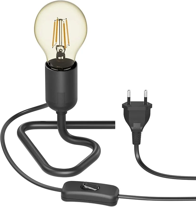 ledscom.de Bordslampa TRIN med E27-sockel, svart, stickpropp, strömbrytare + LED-lampa 471lm guld vintage extra varm vit — Smart belysning
