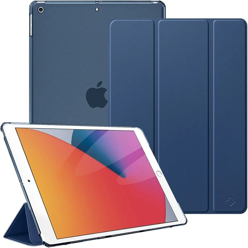 Fintie Fodral för iPad 10, 2 tum (9:e, 8, 7:e generationen, modell 2021, 2020, 2019) – ultratunt fodral med transparent bakstycke för bilväckning, väckarklocka, marinblå — Mobil och surfplatta