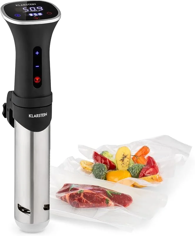 Klarstein Sous Vide-maskin, effektiv Sous Vide-cooker, cooker, 1200 W, 20-95°C, timer, appstyrning, touch-display, 3D Circulation, 10-15 liter, rostfritt stål, svart — Kök & Hushåll