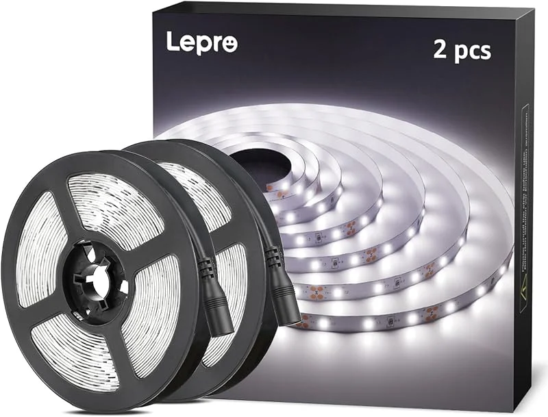 Lepro Ljus vit LED-remsa lampa 10 m (2 x 5 m 2 x 2 300 lm 6 000 K LED-tejpljus, självhäftande LED-lampor för kök under skåp (12 V strömförsörjning ingår inte) — Smart belysning