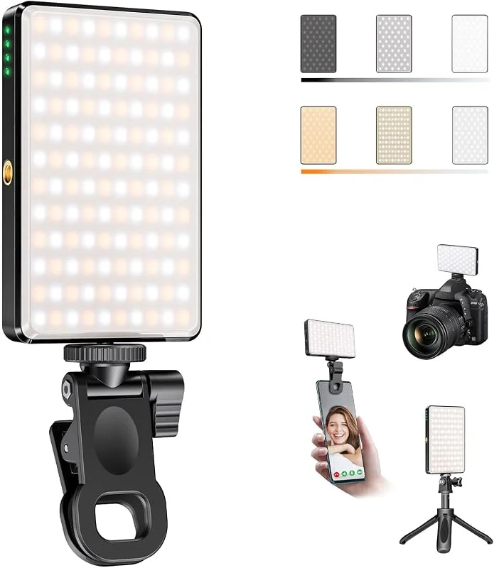 Professionell videoljus, kameralampa med klämma 2 500 K-9000K CRI 95 + uppladdningsbar 3 000 mAh, fyllningslampa för mobiltelefon, bärbar dator, kamera — Mobil och surfplatta