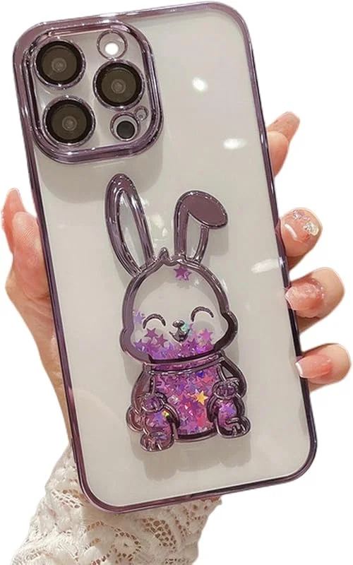 TSHIGO Iphone Cas tecknad björn glitter kvicksandsfodral för Iphone 14 Pro Max 13 12 11 X Xr Xs 7 8 Plus transparent plätering kamera film mjukt fodral - för Iphone X, Purplerabbit — Mobil och surfplatta