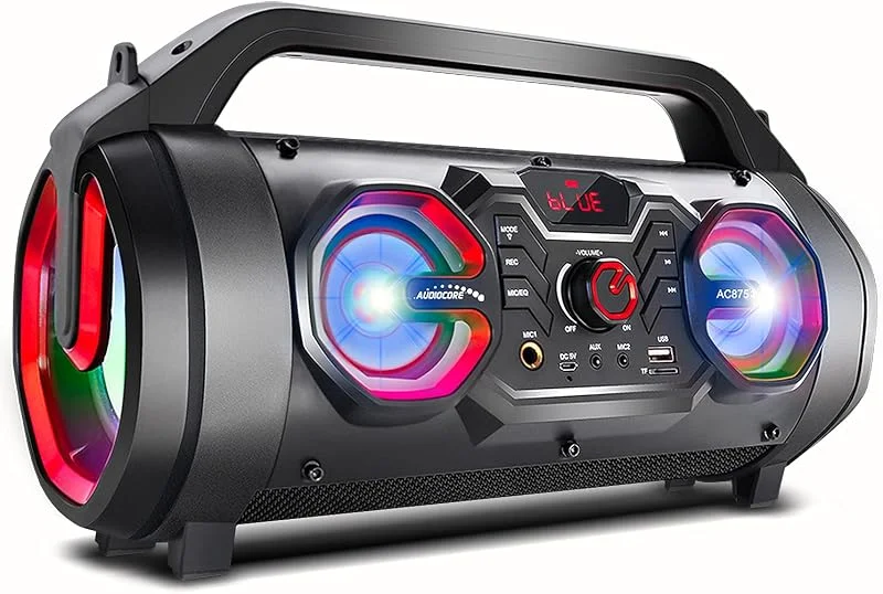 Audiocore AC875 Bazooka Bärbar Bluetooth-Högtalare Boombox 30W (20W + 5Wx2) IPX4 Stänkskyddad, Radio, microSD, Aux-In, USB, Belysning, Mikrofonport, Fjärrkontroll — Hörlurar och ljud