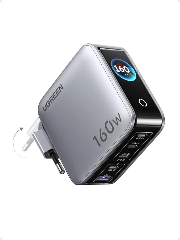 UGREEN Nexode Pro 160W USB-C-laddare med 5 portar, smart display — Mobil och surfplatta