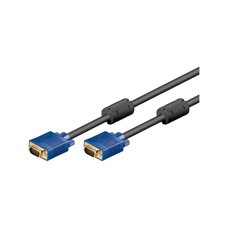 Goobay 93378 VGA till VGA-kabel 10 m, bildskärmskabel, Full HD SVGA skärmkabel, VGA-kontakt 15-polig guldpläterad, 2 x ferritkärnor monitor kabel, blå, 10 meter — Datortillbehör