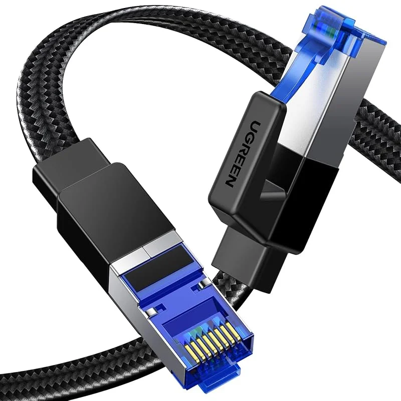 UGREEN Cat8 Ethernet Kabel Flätad RJ45 Nätverkskabel Höghastighets 40 Gbps 2000 MHz LAN Kabel Kompatibel med Cat7 Cat6 Patchkabel för PS5 PS4 Sky Box WiFi Förlängare Smart TV Switch Modem Router (0, 5M) — Laddning och kablar