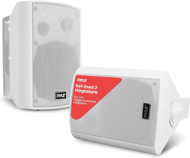 Pyle väggmontering Bluetooth hemhögtalare system – aktivt + passivt par, trådlöst, vattentåligt, stereoljud, AUX IN (vit) — Hörlurar och ljud