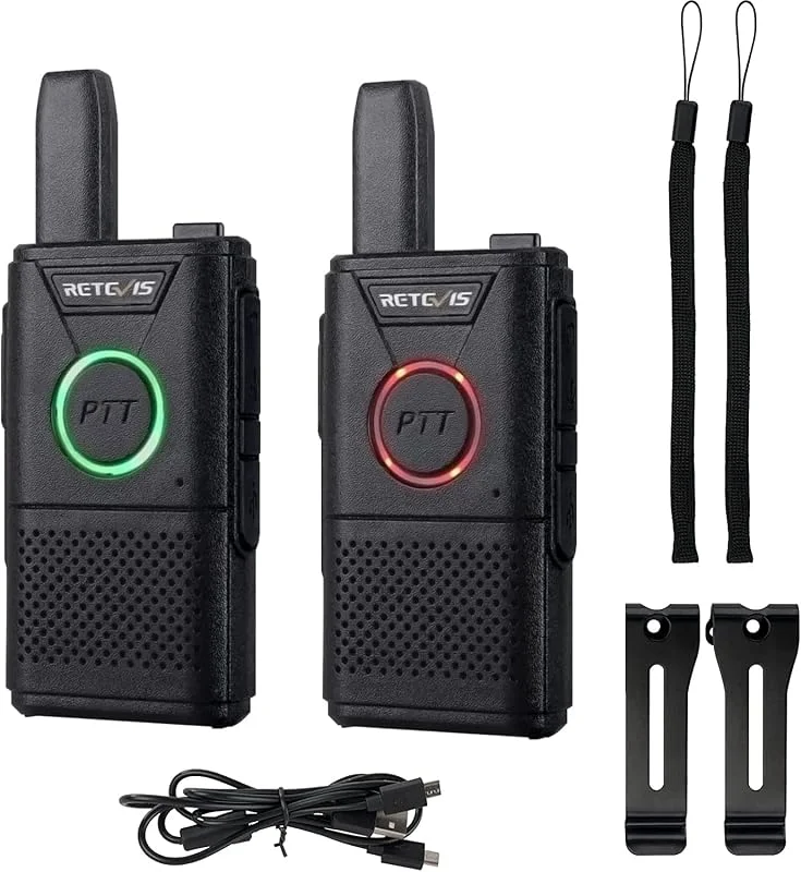 Retevis RT618 Mini Walkie talkie-licensgratis, PMR446 dubbel PTT 2-vägsradio lång räckvidd för familjen, USB-laddningsbar bärbar handhållen sändare med VOX Squelch för aktiviteter (svart, 2st)… — Portabel digital och ljud