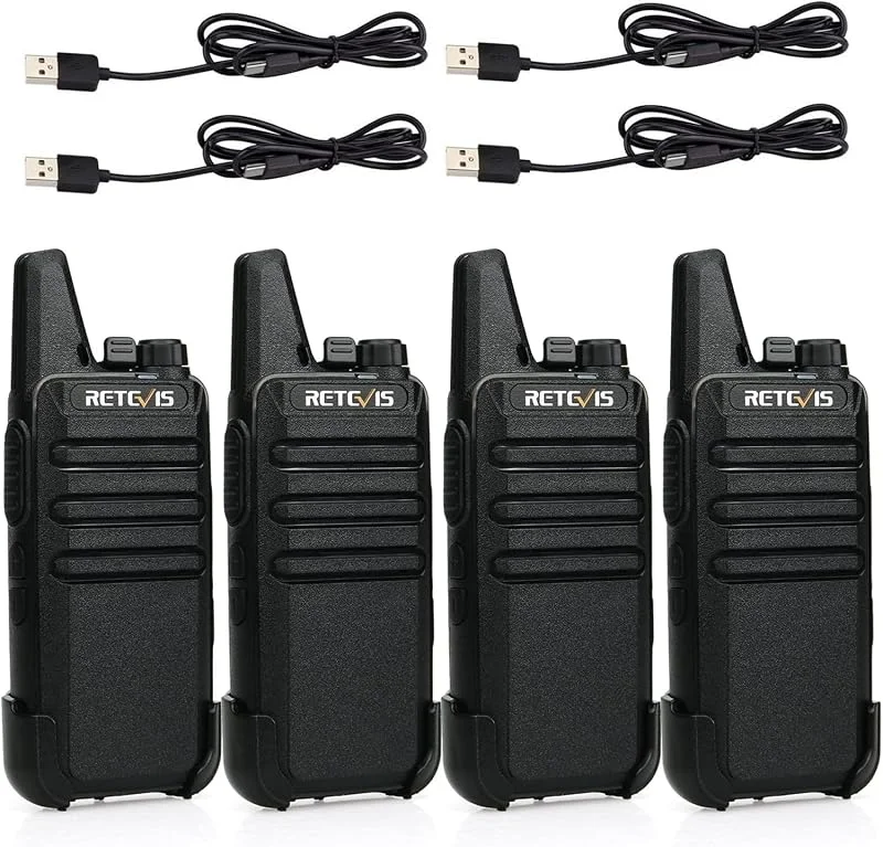 Retevis RT622 Walkie Talkie, Uppladdningsbara Miniradioer, PMR446 Licensfri 16 CH, VOX Squelch Scan CTCSS, DCS, Tvåvägsradio med USB-LaddningsKabel, Vuxna, Aktiviteter (Svart, 4 Pack) — Portabel digital och ljud