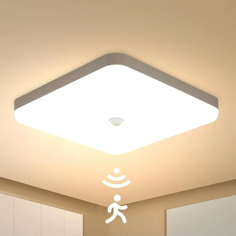 Combuh Led Taklampa med Rörelsesensor 30W 2400LM, IP56 Vattentät Badrumsbelysning, 3000K Varmvit, Takpanel för Garage, Hall, Trappor, Förråd, 25 x 25 x 4 cm — Smarta hem