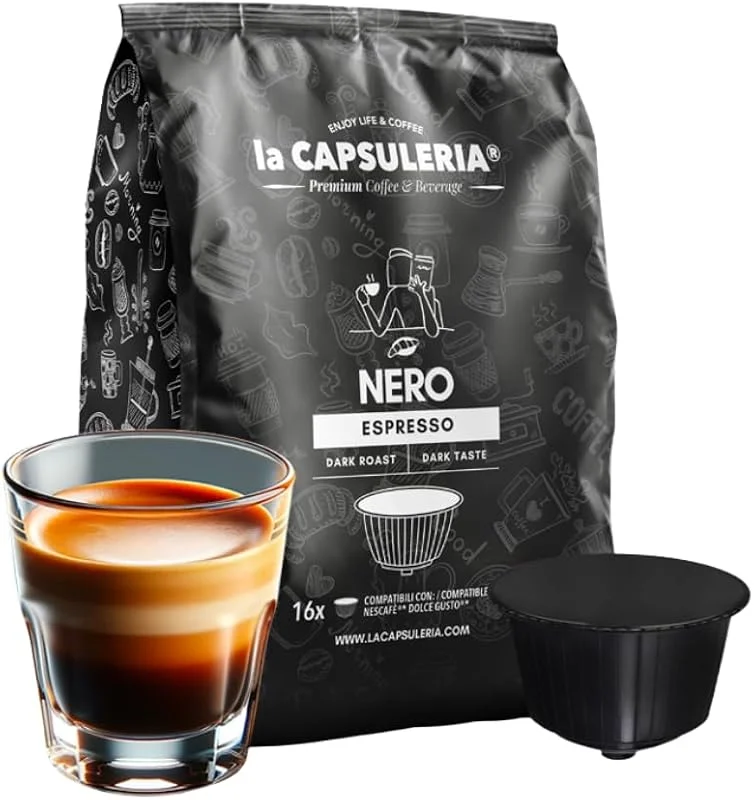 La Capsuleria - Kaffe NERO ESPRESSO, överväldigande smak (80 Kapslar) kompatibel med Nescafé Dolce Gusto — Kök & Hushåll