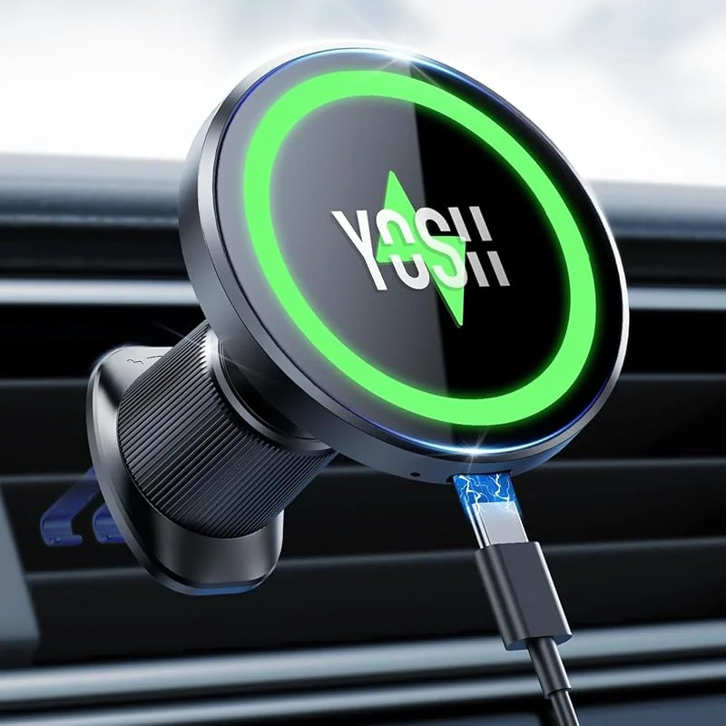 YOSH för MagSafe Bilhållare med Laddfunktion 15W, [3.0 Metall-Dubbla Krokar & N55 Starka Magneter], Telefonhållare Bil för MagSafe Laddare Ventilation för iPhone 17 16 15 14 13 12 Samsung 25 24 — Mobil och surfplatta