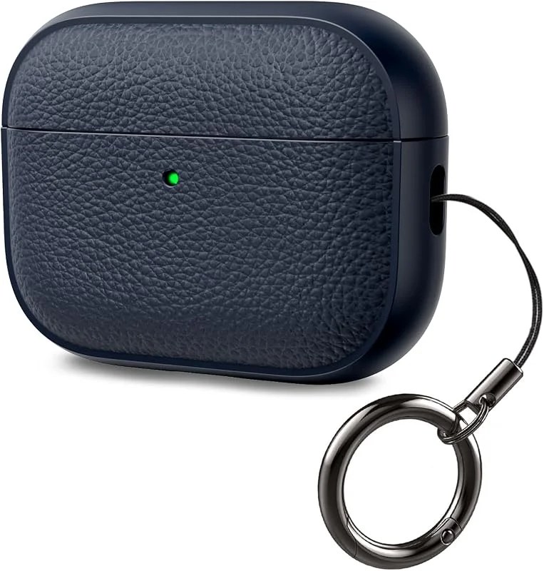 ACRONIX för AirPods Pro 3 fodral 2025, mjukt TPU-fodral för Apple AirPods Pro 3 med handrem, läder-touch-design, trämönster Airpods Pro 3 fodral – Djupblå — Mobil och surfplatta