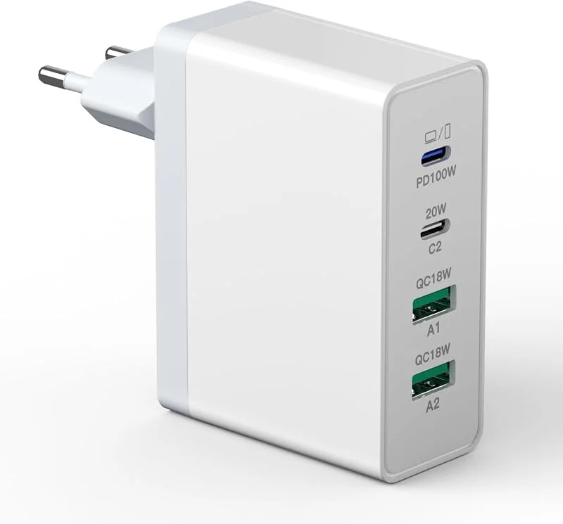 USB C-laddare 140W GaN, 4-port snabbladdare kontakt laddningsstation 100W bärbar dator strömadapter flera USB C-laddare kompatibel med MacBook Pro, Air, iPhone, Samsung, Tablet, Laptop, Mobile — Mobil och surfplatta