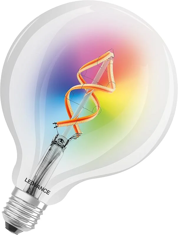 LEDVANCE Smart LED-lampa med Wifi Technology, E27, RGB-färgbyte, Globe Shape, färgade filament som stämningsljus, ersättning för konventionella 60W-lampor, kontrollerbar med Alexa, Google & App — Smarta hem