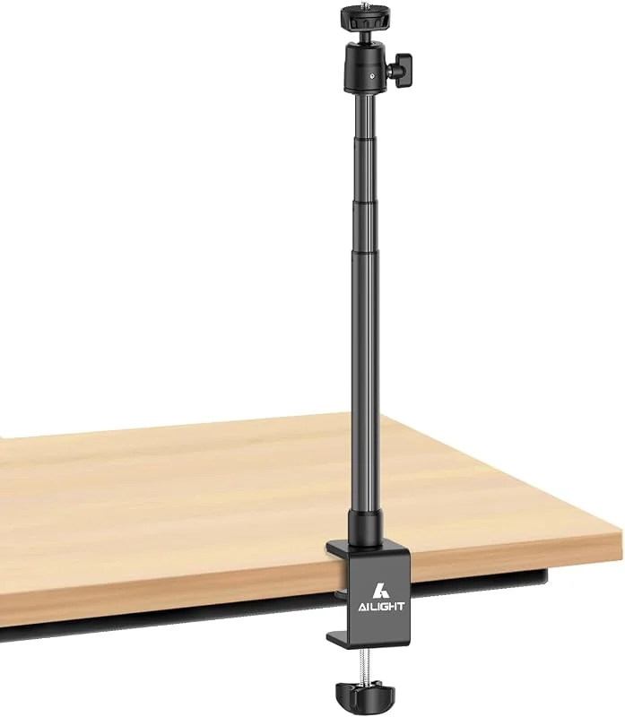 ailight Skrivbordsstativ för kamera, 27, 5–79 cm justerbart ljusstativ med sfäriskt huvud och C-klämma för DSLR-kamera, ljusring, mobiltelefon, mobiltelefon — Mobil och surfplatta