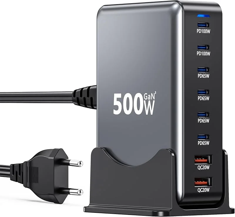 USB C Laddare 500W, 8-i-1 Snabbladdare GaN III PPS Laddningsstation — Mobil och surfplatta