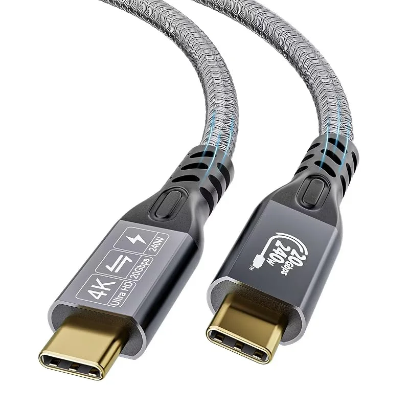 YIWENTEC USB C-kabel till USB C 3.2 hane Gen2 × 2 typ C laddningskabel, 20 Gbps dataöverföring, 240 W 48 V, 5 A snabbladdningskabel, 4K @ 60Hz videoöverföring (rak, 1M) — Mobil och surfplatta