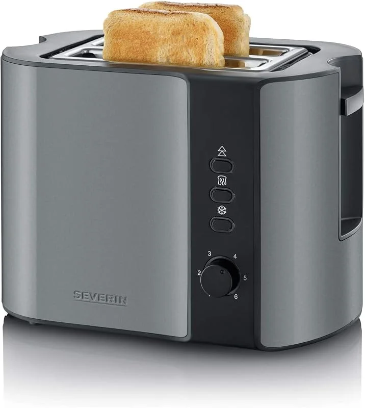 SEVERIN Automatisk brödrost, brödrost med bulleinfästning, brödrost i rostfritt stål av hög kvalitet för rostning, avfrostning och uppvärmning, 800 W, gråmetallic, svart, AT 9541 — Kök & Hushåll