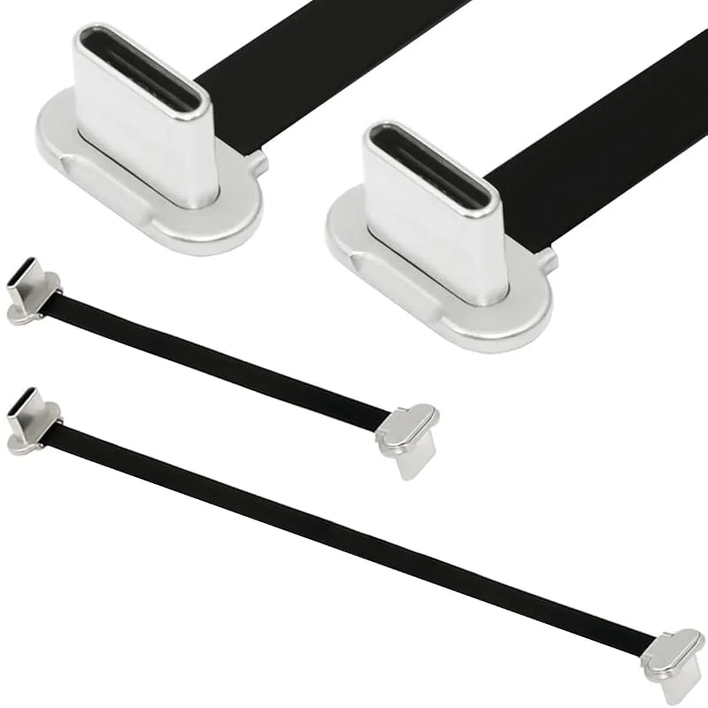 USB-C kort platt kabel, ultratunn USB-C 2.0 typ-C platt strömkabel, 90 graders dubbelvinkel, 65 W snabbladdning (75 mm + 150 mm) för bärbar dator, surfplatta (2 st) — Mobil och surfplatta