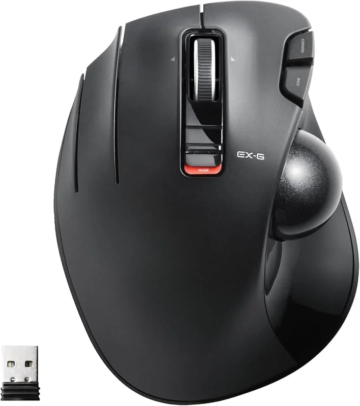 ELECOM EX-G Vänsterhänt styrkula-mus, 2, 4 GHz USB-trådlös, ergonomisk, tumkontroll, spårskoterboll, 6 programmerbara knappar, lutningsskrolla — Datortillbehör