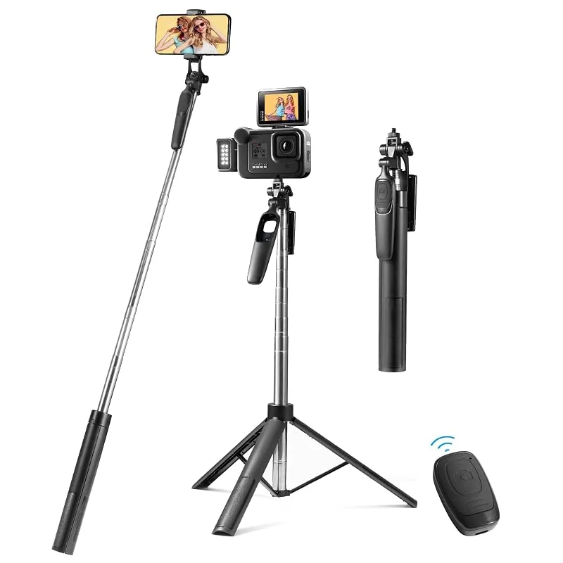 Vinabo 3-i-1 Bluetooth selfiepol, smartphone-stativ, 160 cm infällbar selfiepol, smartphone-stabilisator med avtagbar och 360° roterbar fjärrkontroll, för iPhone, Galaxy, Huawei — Mobil och surfplatta