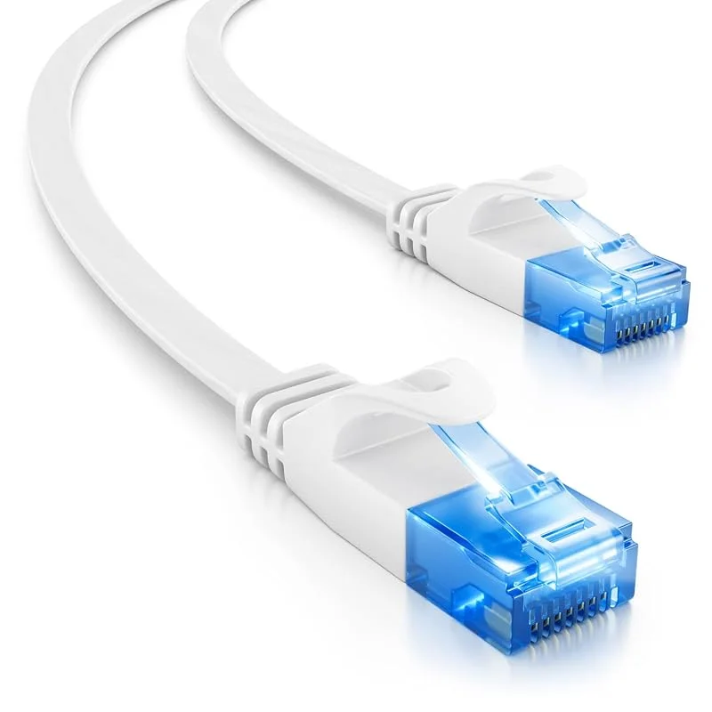 deleyCON 10m CAT6 Platt Nätverkskabel 1000 Mbit Gigabit LAN - Cat 6 RJ45 Ethernet Patchkabel Installationskabel Platt - för Internet Switch Router Modem Patchpanel - Vit — Mobil och surfplatta