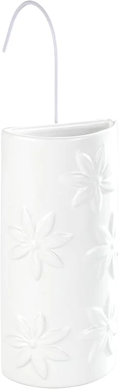 WENKO Mättare med blommönster, luftfuktare för lokaler med blomdekoration för radiator, keramik, 9 x 19, 5 x 4 cm, vit — Hushållselektronik