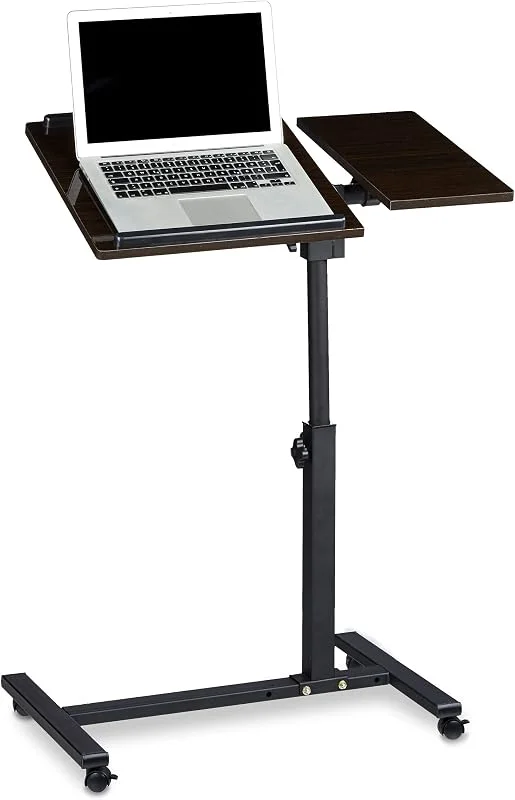 Relaxdays laptopbord, höj- & sänkbart datorbord, litet skrivbord m. laptopställ & hjul, pulpet 95x60x40cm, ståbord svart — Datortillbehör