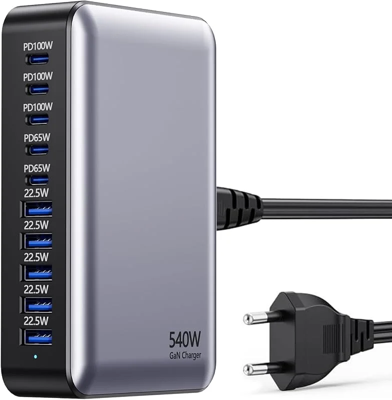 USB C-laddare 540 W, USB-laddningsstation flera gånger, 10-portar laddningsstation USB C med 5 USB-C 5 USB-A, USB-laddare GaN PD100 W PPS USB C strömförsörjning för laptop, MacBook — Mobil och surfplatta