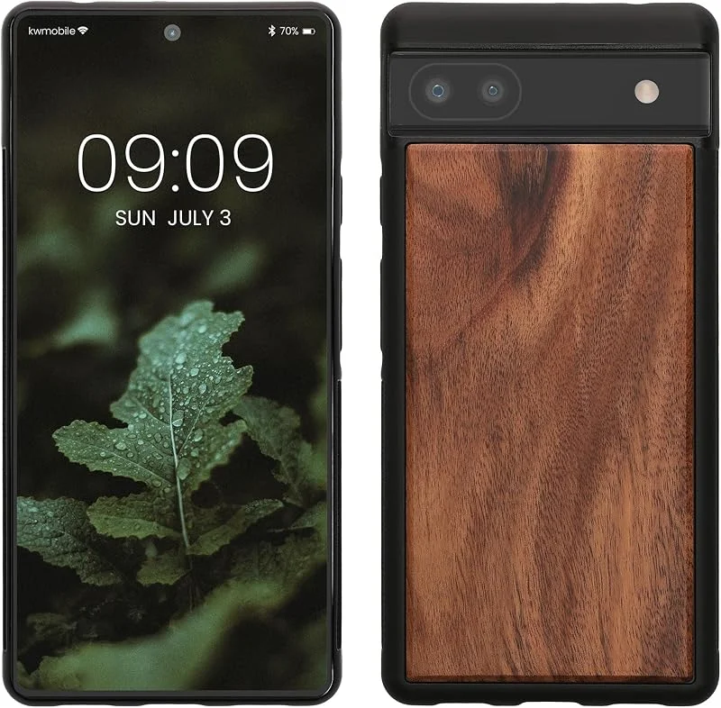 kwmobile Äkta träfodral kompatibelt med Google Pixel 6a fodral – hårt träskydd med TPU-stötfångare – vintage brun, brun — Mobil och surfplatta