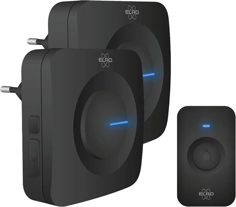 ELRO DB3000 Radio Doorbell Set - 2x Plug-in mottagare för vägguttag - Vattentät, 300 m räckvidd, 64 melodier - Svart — Smarta hem
