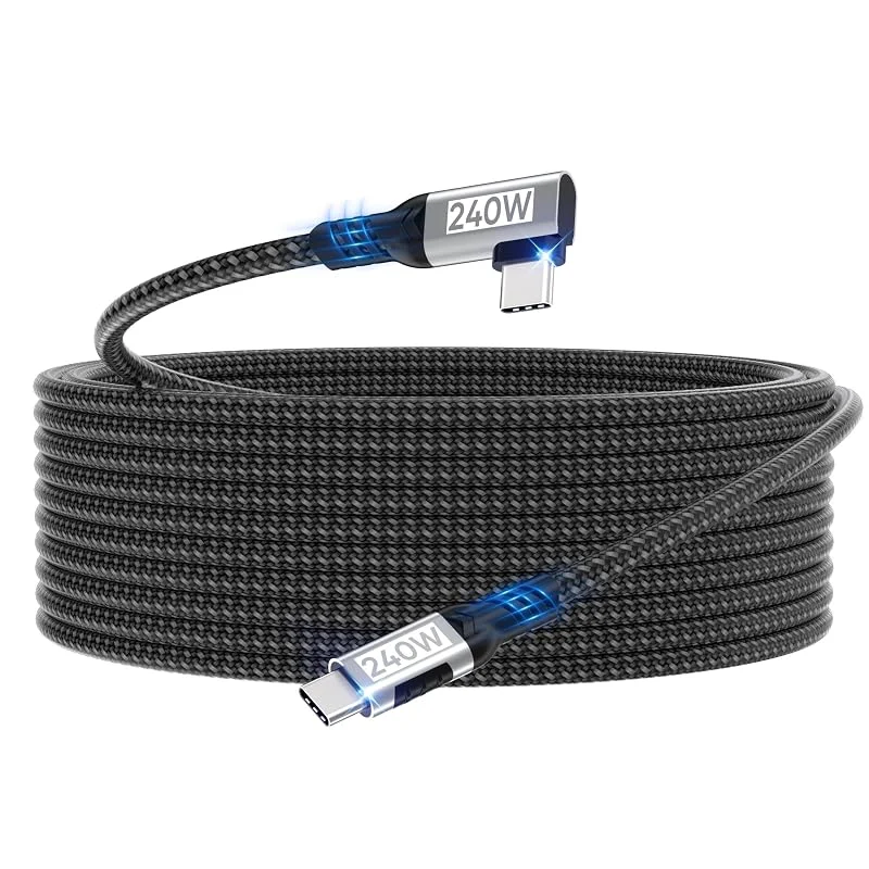 5 m USB-C till USB-C-kabel, [240 W, 48 V, 5 A] 90 graders nylonflätad PD3.1 snabbladdningskabel för 16, 15, Pro Max, Galaxy S24, S23, MacBook Pro, Air, iPad Pro, Air, Mini, Switch — Mobil och surfplatta