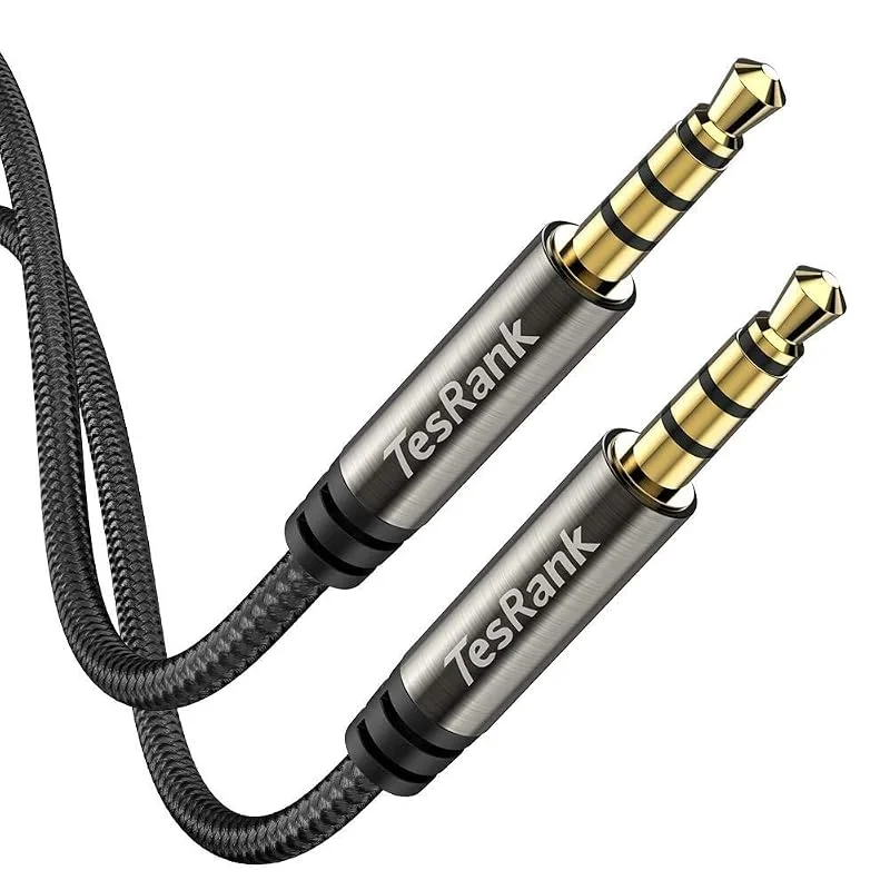 TesRank 3, 5 mm ljudkabel 4-polig nylon Aux blyfläta sladd stöd mikrofon för hörlurar, TV, laptop, smartphones, surfplattor, hemstereo, bil och mer, 2 m — Hörlurar och ljud