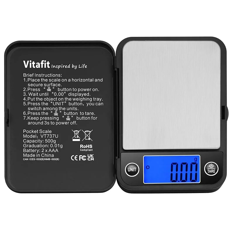 Vitafit 500g Precisionsvåg 0.01g, Bärbar Digital Fickvåg, Blå LCD, Svart — Kök & Hushåll