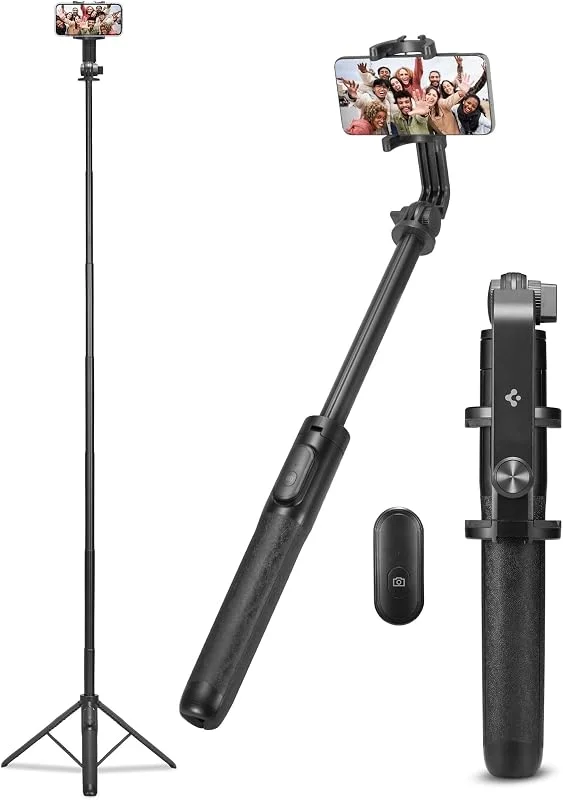 Spigen 160CM Selfie Stick Stativ 360° roterbar Wondersnap med trådlös Bluetooth-fjärrkontroll kompatibel med iPhone 15 14 13 Pro Max, Samsung Galaxy Smartphones, GoPro - Svart — Mobil och surfplatta