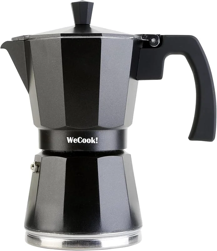 WECOOK! Luccia italiensk kaffebryggare, induktion, aluminium, Express, 6 koppar kaffe, lämplig för alla kök, svart, silikontätning, säkerhetsventil — Kök & Hushåll