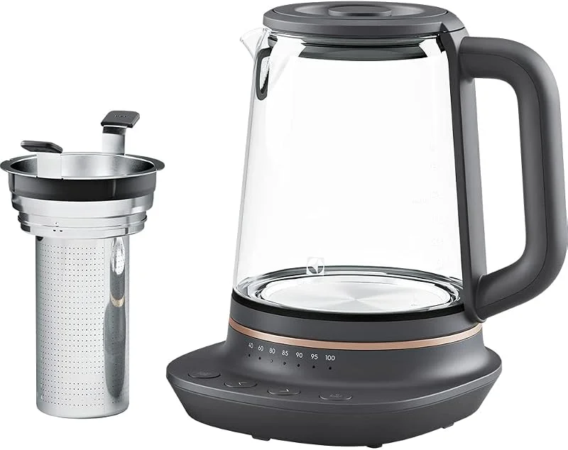 Electrolux te och vattenkokare Explore 7, Modell E7GK1-8BP, Sladdlös Glaskanna, Automatisk Avstängning, Temperaturinställning, Display, 2000 W, 1, 7 Liter, Insats för Te, Svart, koppar — Kök & Hushåll