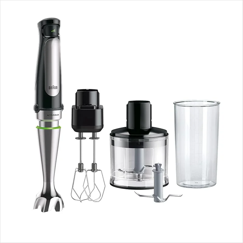 Braun MultiQuick 7 stavmixer, stänkskydd, diskmaskinssäkra delar, BPA-fri plastmugg 600 ml, visp, hackare 500 ml, iskniv, MQ 7035XBI, 1 000 W, svart — Kök & Hushåll