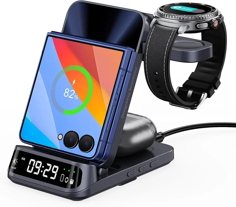 SwanScout Trådlös Laddare för Samsung Z Flip 8, 7, 6, 5, Galaxy Watch 8, 7, 6, 5 — Mobil och surfplatta