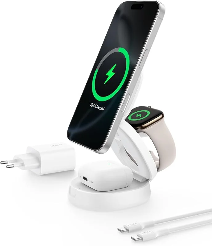 Belkin BoostCharge 3-i-1 Konverterbar Trådlös Magnetisk Qi2-laddare, 15 W — Mobil och surfplatta