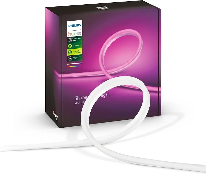 Philips Hue Outdoor Lightstrip 2m, smart IP44 utomhus LED-ljusslinga med 16 miljoner färger, RGB, belysning för uteplats, balkong & trädgård, Bluetooth, Zigbee, röststyrning via Alexa, Google & Siri — Smart belysning