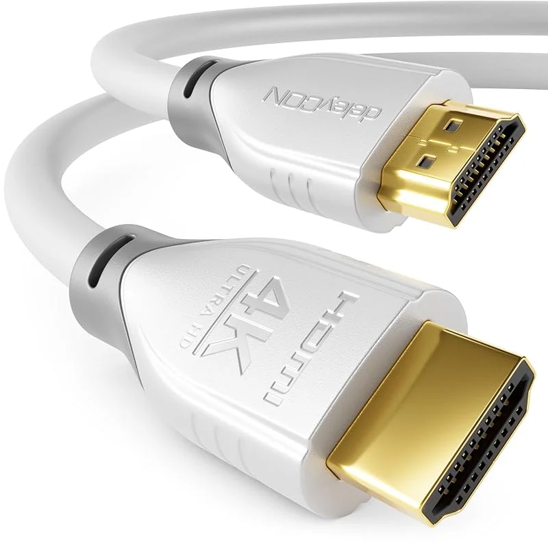 deleyCON HDMI Kabel 3, 0m 4K@60Hz 2K@165Hz med ARC Ethernet UHD HDR 3D Hög Hastighet 18 Gbps HDMI-Kabel för Soundbar Blu-Ray Projektor Bärbar Dator TV PS4 PS5 Konsol PC Skärm - Vit Grå — Laddning och kablar